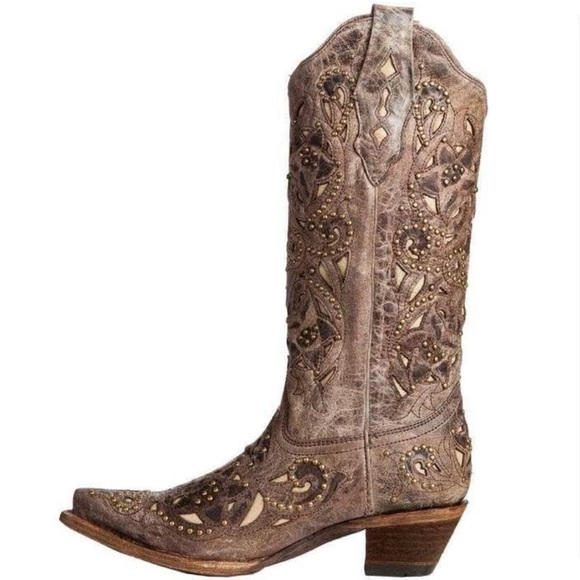 Corral Bone Inlay Studded Boot - Picture 2 of 5